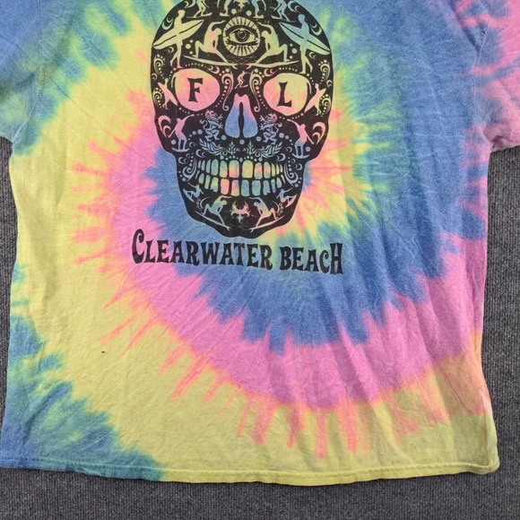 Colortone Men's Clearwater Beach T-Shirt Multi 2XL Tie Dye Sugar Skull Graphic - Picture 4 of 13